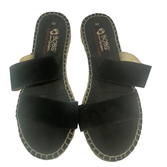 SKECHERS BOBS Women Memory Foam Slip On Sandals Size 8 Black Summer S-20 - Picture 1 of 7